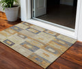 3 X 5 Linen Blue And Copper Geometric Washable Indoor Outdoor Area Rug