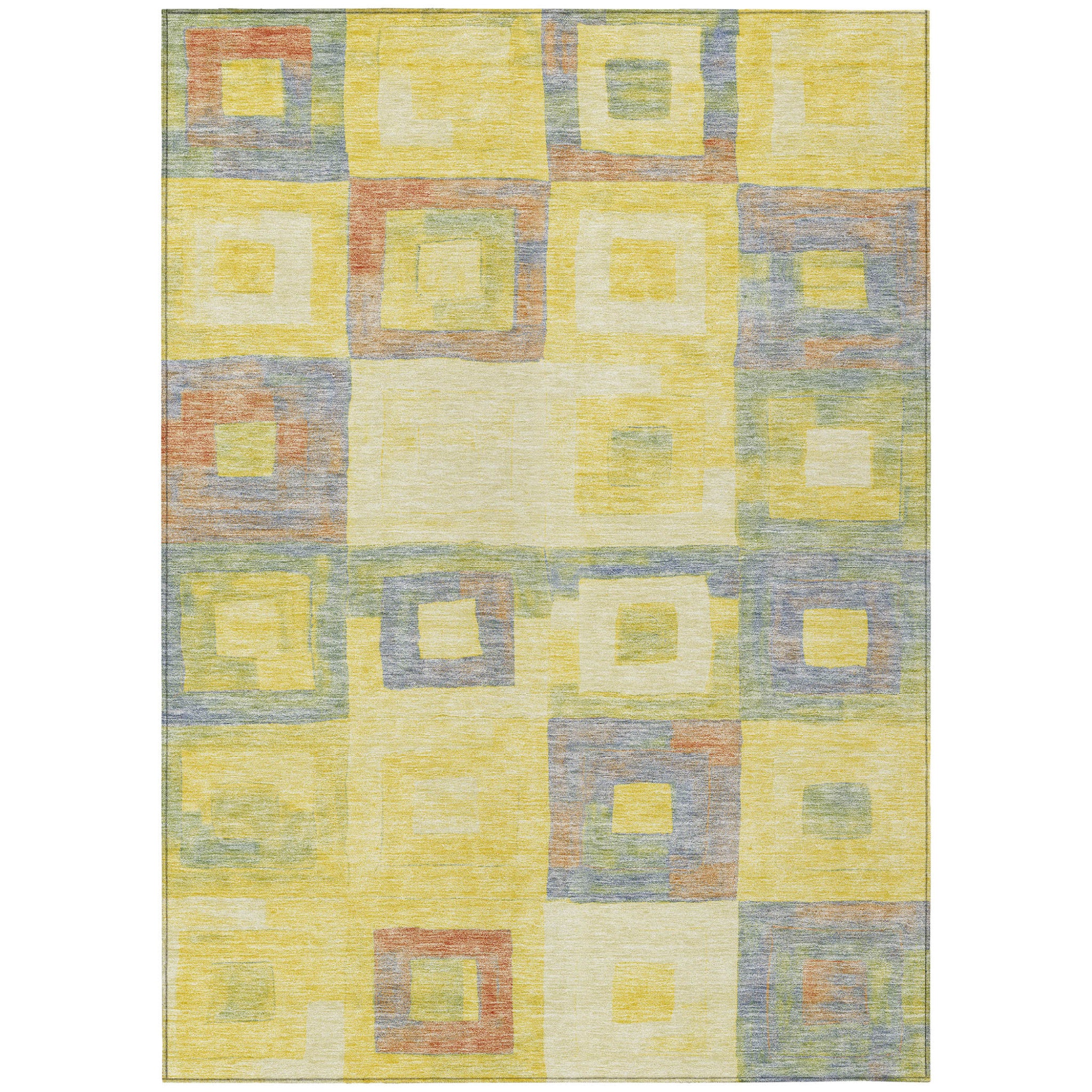 3 X 5 Yellow Blue And Terra Cotta Geometric Washable Indoor Outdoor Area Rug