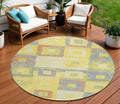 8 Yellow Blue And Terra Cotta Round Geometric Washable Indoor Outdoor Area Rug