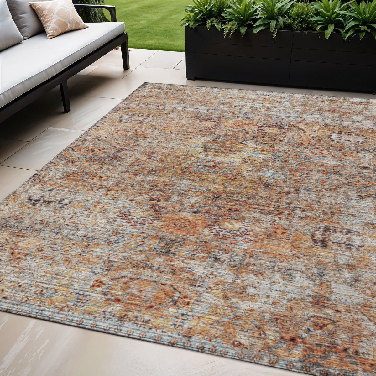 5 X 8 Coral Terra Cotta And Beige Floral Washable Indoor Outdoor Area Rug