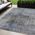 5 X 8 Blue And Gray Floral Washable Indoor Outdoor Area Rug
