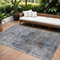 8 X 10 Blue And Gray Floral Washable Indoor Outdoor Area Rug
