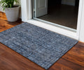 3 X 5 Blue And Black Damask Washable Indoor Outdoor Area Rug
