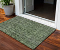 3 X 5 Artichoke Green And Black Damask Washable Indoor Outdoor Area Rug