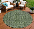 8 Artichoke Green And Black Round Damask Washable Indoor Outdoor Area Rug