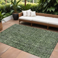 9 X 12 Artichoke Green And Black Damask Washable Indoor Outdoor Area Rug