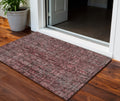 3 X 5 Pink And Brick Red Damask Washable Indoor Outdoor Area Rug