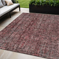 5 X 8 Pink And Brick Red Damask Washable Indoor Outdoor Area Rug