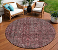 8 Pink And Brick Red Round Damask Washable Indoor Outdoor Area Rug