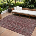 9 X 12 Pink And Brick Red Damask Washable Indoor Outdoor Area Rug