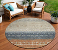 8 Brown Blue And Beige Round Southwestern Washable Indoor Outdoor Area Rug