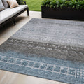 5 X 8 Blue Gray And Charcoal Southwestern Washable Indoor Outdoor Area Rug