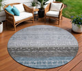 8 Blue Gray And Charcoal Round Southwestern Washable Indoor Outdoor Area Rug