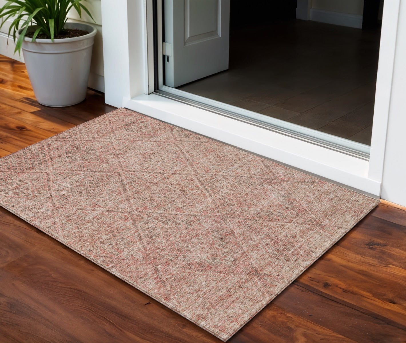 3 X 5 Pink And Brown Moroccan Washable Indoor Outdoor Area Rug