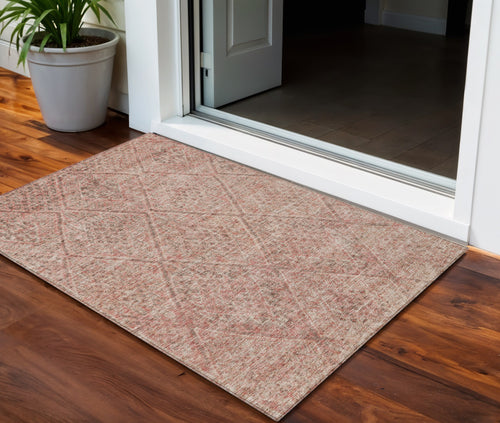 3 X 5 Pink And Brown Moroccan Washable Indoor Outdoor Area Rug