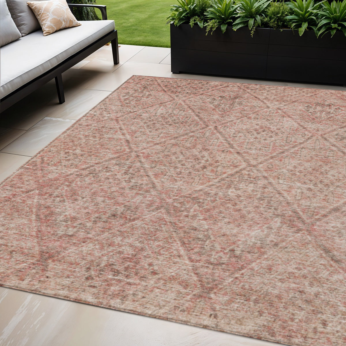 5 X 8 Pink And Brown Moroccan Washable Indoor Outdoor Area Rug