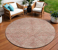 8 Pink And Brown Round Moroccan Washable Indoor Outdoor Area Rug