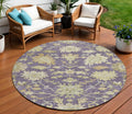8 Eggplant Beige And Green Round Floral Washable Indoor Outdoor Area Rug