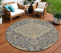 8 Charcoal Gray And Brown Round Oriental Washable Indoor Outdoor Area Rug