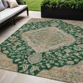 5 X 8 Emerald Beige And Brown Oriental Washable Indoor Outdoor Area Rug