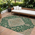 10 X 14 Emerald Beige And Brown Oriental Washable Indoor Outdoor Area Rug