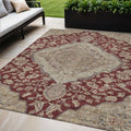 5 X 8 Red Beige And Brown Oriental Washable Indoor Outdoor Area Rug