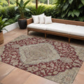 9 X 12 Red Beige And Brown Oriental Washable Indoor Outdoor Area Rug