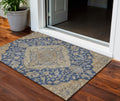 3 X 5 Navy Blue Beige And Brown Oriental Washable Indoor Outdoor Area Rug