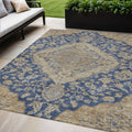 5 X 8 Navy Blue Beige And Brown Oriental Washable Indoor Outdoor Area Rug