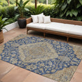 9 X 12 Navy Blue Beige And Brown Oriental Washable Indoor Outdoor Area Rug