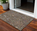 3 X 5 Brown Purple And Blue Floral Washable Indoor Outdoor Area Rug