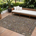 8 X 10 Brown Purple And Blue Floral Washable Indoor Outdoor Area Rug