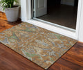 3 X 5 Copper Green And Beige Floral Washable Indoor Outdoor Area Rug