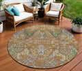 8 Copper Green And Beige Round Floral Washable Indoor Outdoor Area Rug