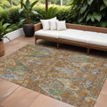 9 X 12 Copper Green And Beige Floral Washable Indoor Outdoor Area Rug