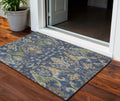 3 X 5 Navy Blue Green And Brown Floral Washable Indoor Outdoor Area Rug