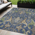 5 X 8 Navy Blue Green And Brown Floral Washable Indoor Outdoor Area Rug