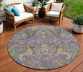 8 Purple Green And Brown Round Floral Washable Indoor Outdoor Area Rug