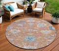8 Orange Pink And Denim Blue Round Floral Washable Indoor Outdoor Area Rug