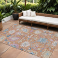 9 X 12 Orange Pink And Denim Blue Floral Washable Indoor Outdoor Area Rug