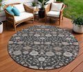 8 Black Brown And Beige Round Floral Washable Indoor Outdoor Area Rug