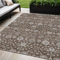 5 X 8 Chocolate Beige And Gray Floral Washable Indoor Outdoor Area Rug
