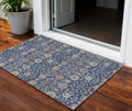 3 X 5 Navy Blue Brown And Beige Floral Washable Indoor Outdoor Area Rug