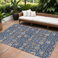 8 X 10 Navy Blue Brown And Beige Floral Washable Indoor Outdoor Area Rug