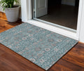 3 X 5 Teal Blue Gray And Charcoal Floral Washable Indoor Outdoor Area Rug