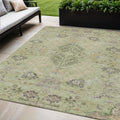 5 X 8 Artichoke Green Brown And Beige Floral Washable Indoor Outdoor Area Rug