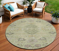 8 Artichoke Green Brown And Beige Round Floral Washable Indoor Outdoor Area Rug