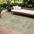 10 X 14 Artichoke Green Brown And Beige Floral Washable Indoor Outdoor Area Rug