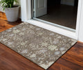 3 X 5 Brown Beige And Green Floral Washable Indoor Outdoor Area Rug