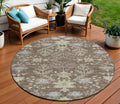 8 Brown Beige And Green Round Floral Washable Indoor Outdoor Area Rug